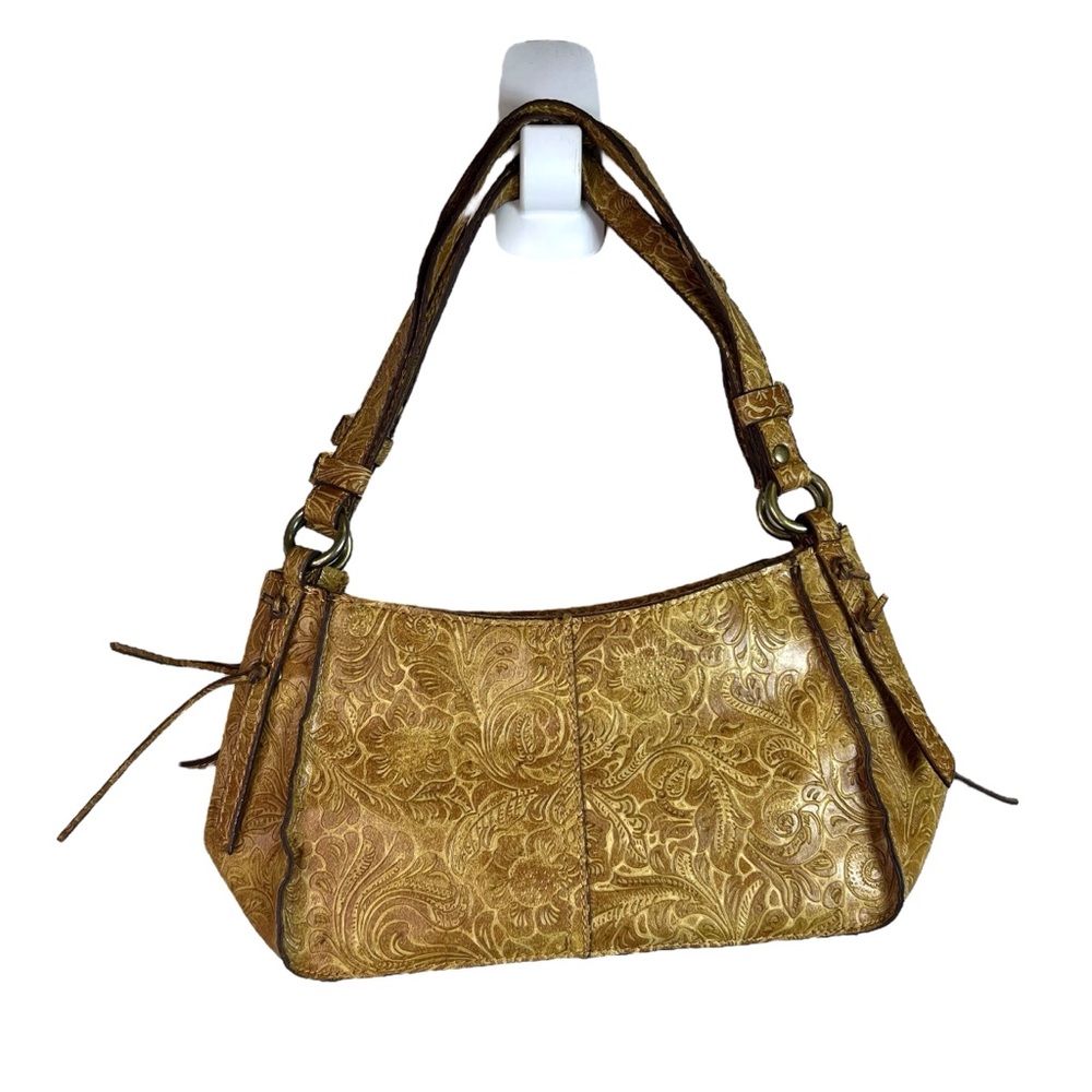 Tan Floral Embossed Faux Leather Small Shoulder Bag Boho Hippie Festival